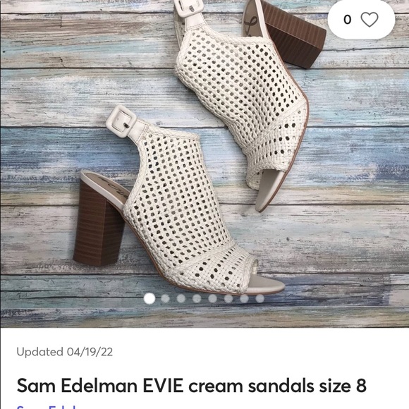 Sam Edelman Ivory heel sandal size 8, basket weave leather upper. Chunky heel - Picture 2 of 11